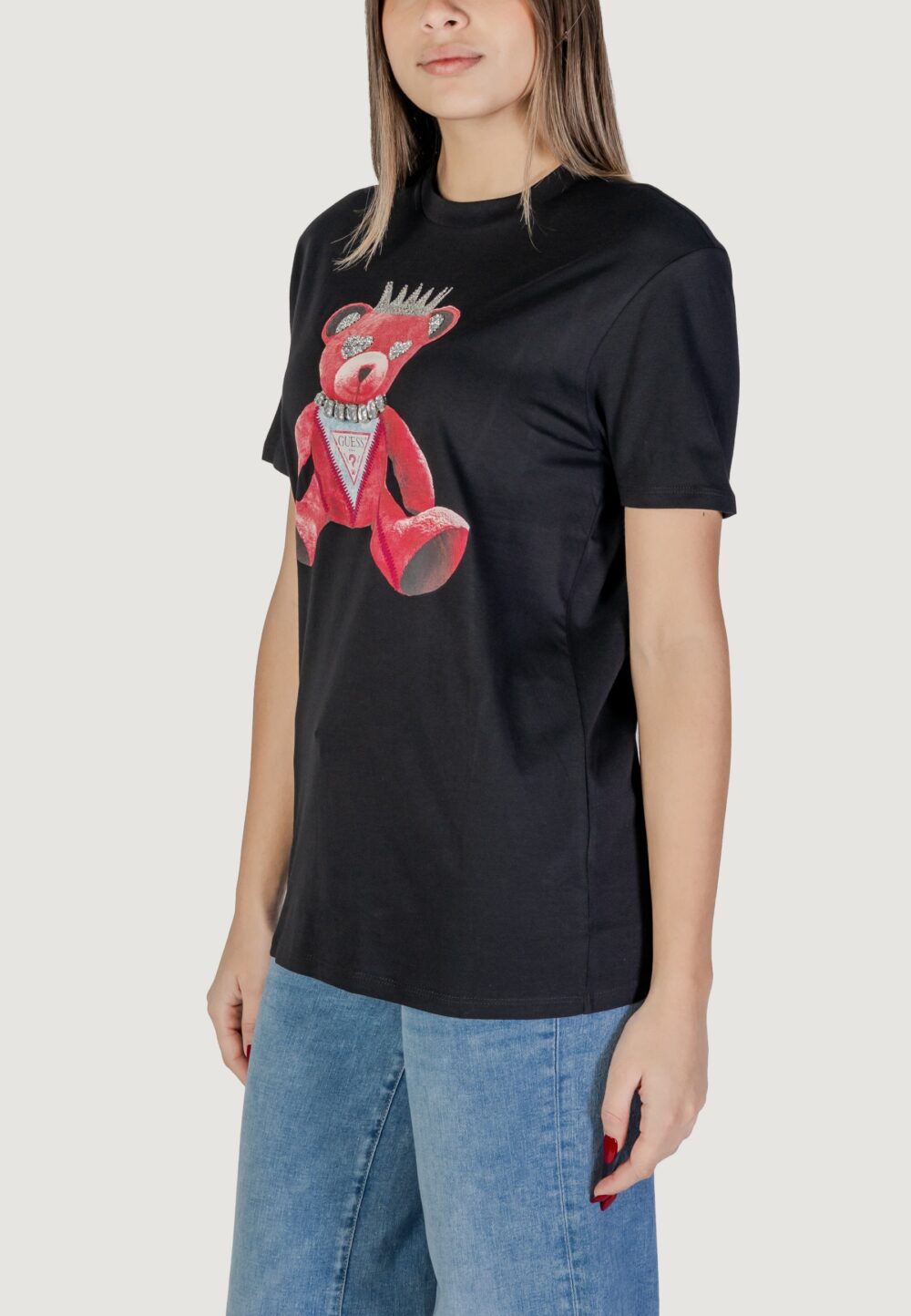 T-shirt Guess SS PINK BEAR NEW Nero - Foto 4