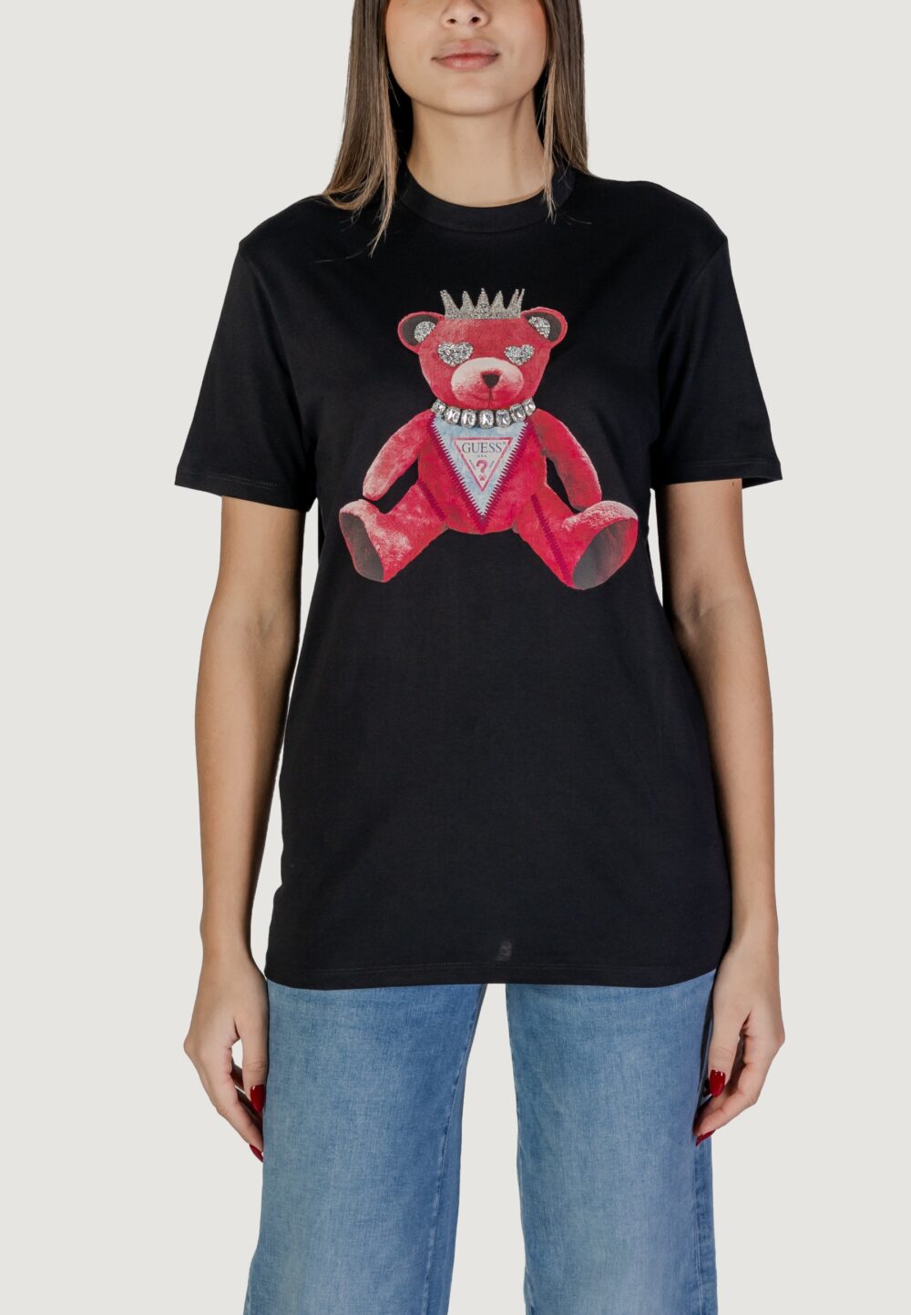 T-shirt Guess SS PINK BEAR NEW Nero - Foto 5