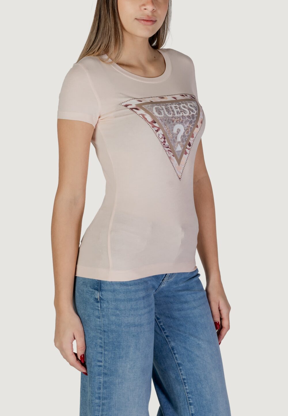 T-shirt Guess SS CN CHEETA LOGO Rosa - Foto 3