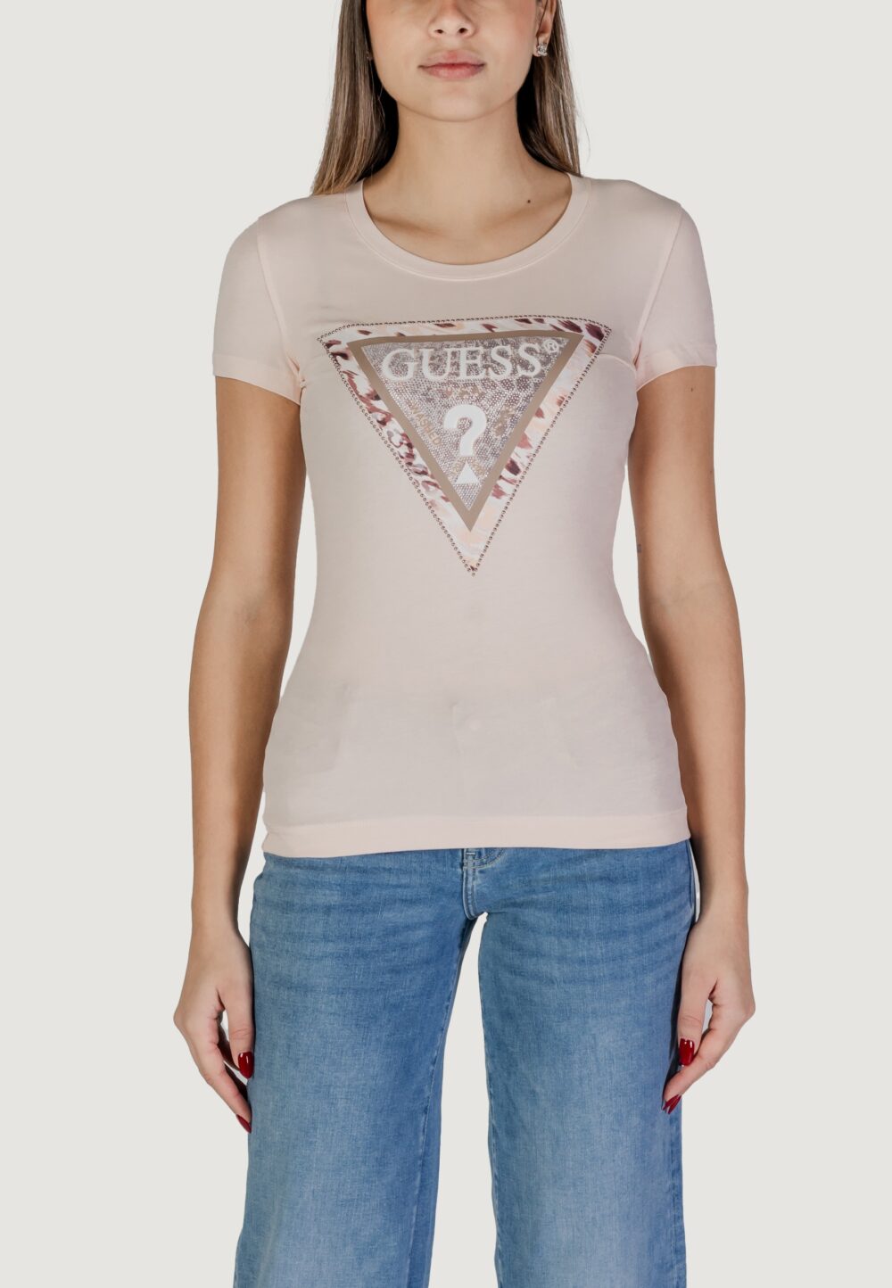 T-shirt Guess SS CN CHEETA LOGO Rosa - Foto 5