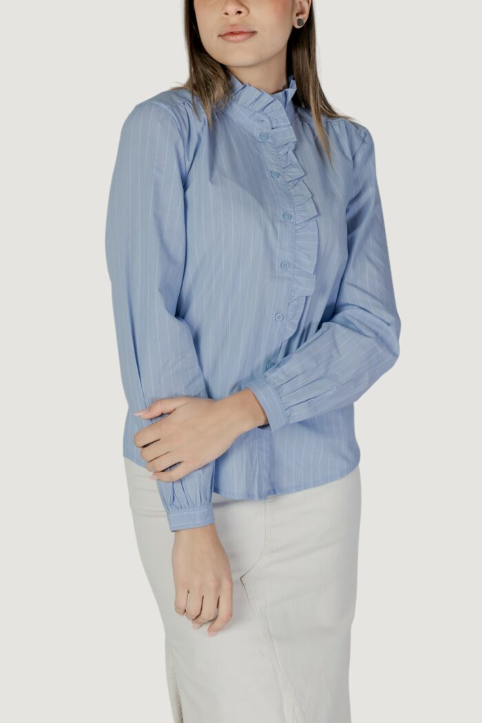 Camicia manica lunga Jacqueline De Yong JDYMIO L/S FRILL SHIRT WVN Blu Chiaro