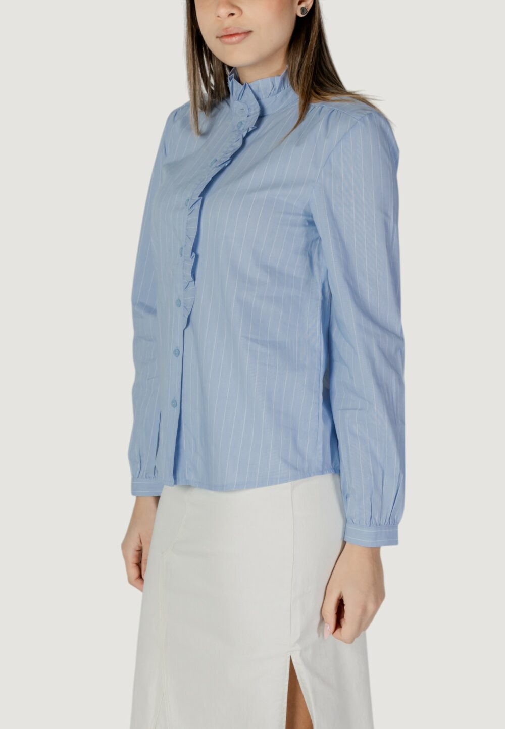 Camicia manica lunga Jacqueline de Yong JDYMIO L/S FRILL SHIRT WVN Blu Chiaro - Foto 3