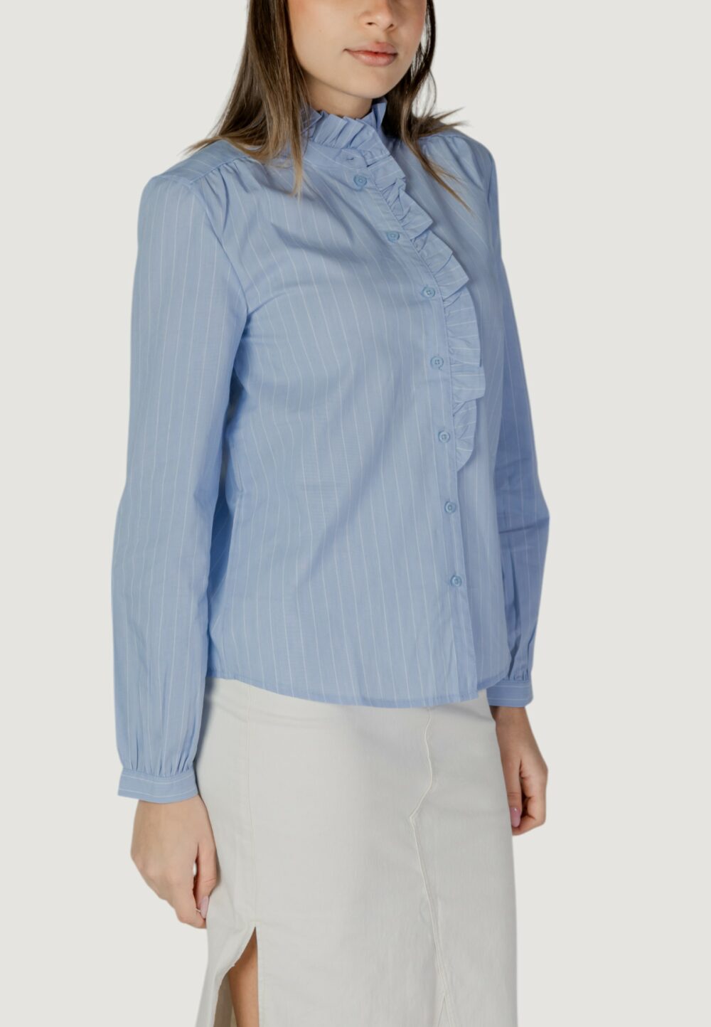 Camicia manica lunga Jacqueline de Yong JDYMIO L/S FRILL SHIRT WVN Blu Chiaro - Foto 2