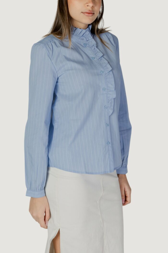 Camicia manica lunga Jacqueline De Yong JDYMIO L/S FRILL SHIRT WVN Blu Chiaro