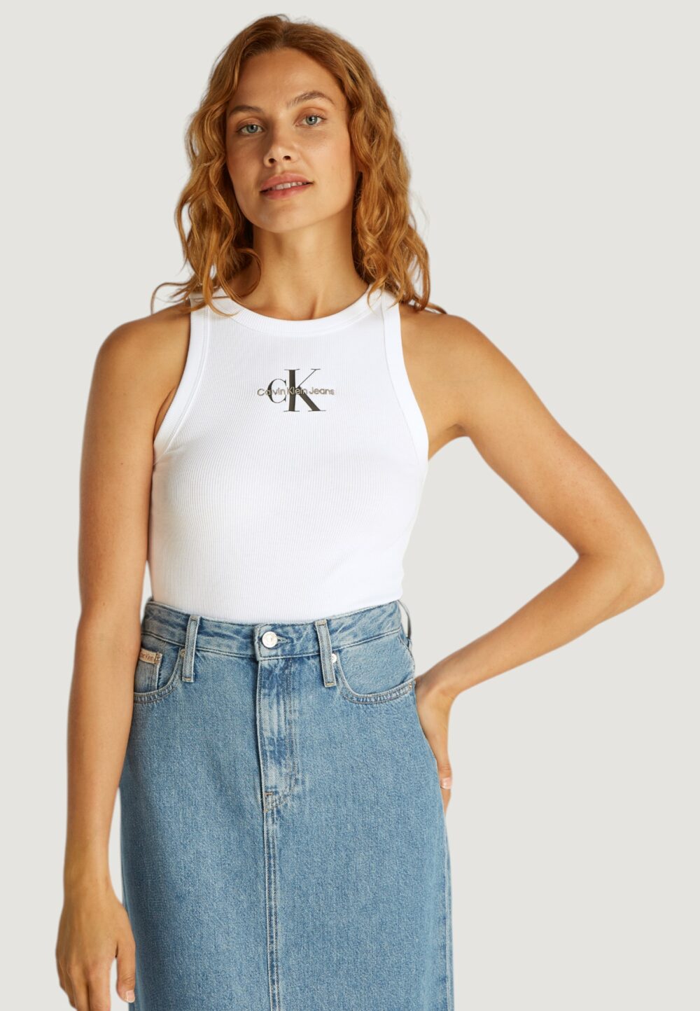 Canotta Calvin Klein Jeans MONOLOGO RIB TANK Bianco - Foto 1