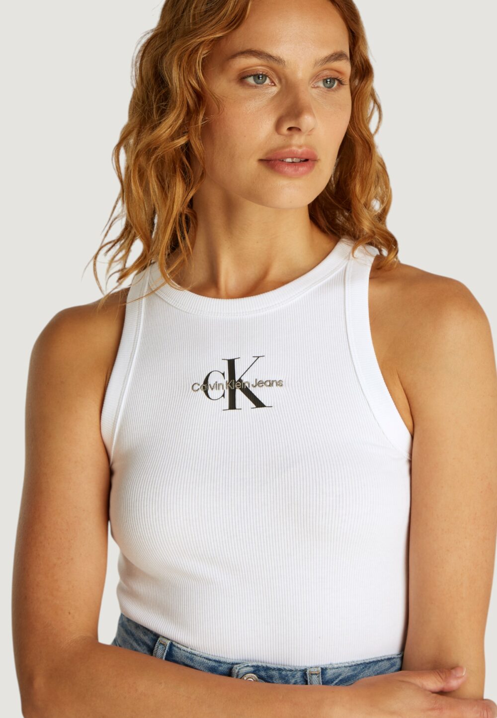 Canotta Calvin Klein Jeans MONOLOGO RIB TANK Bianco - Foto 2