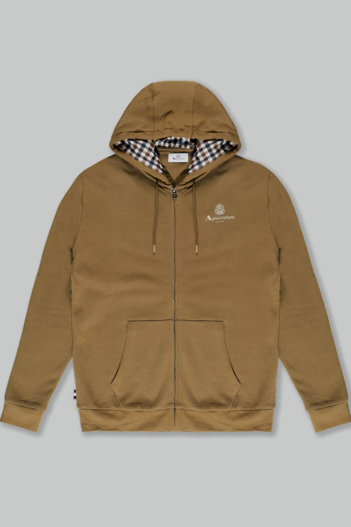 Felpa con cappuccio Aquascutum ACTIVE SMALL LOGO FZ HOODIE Beige scuro