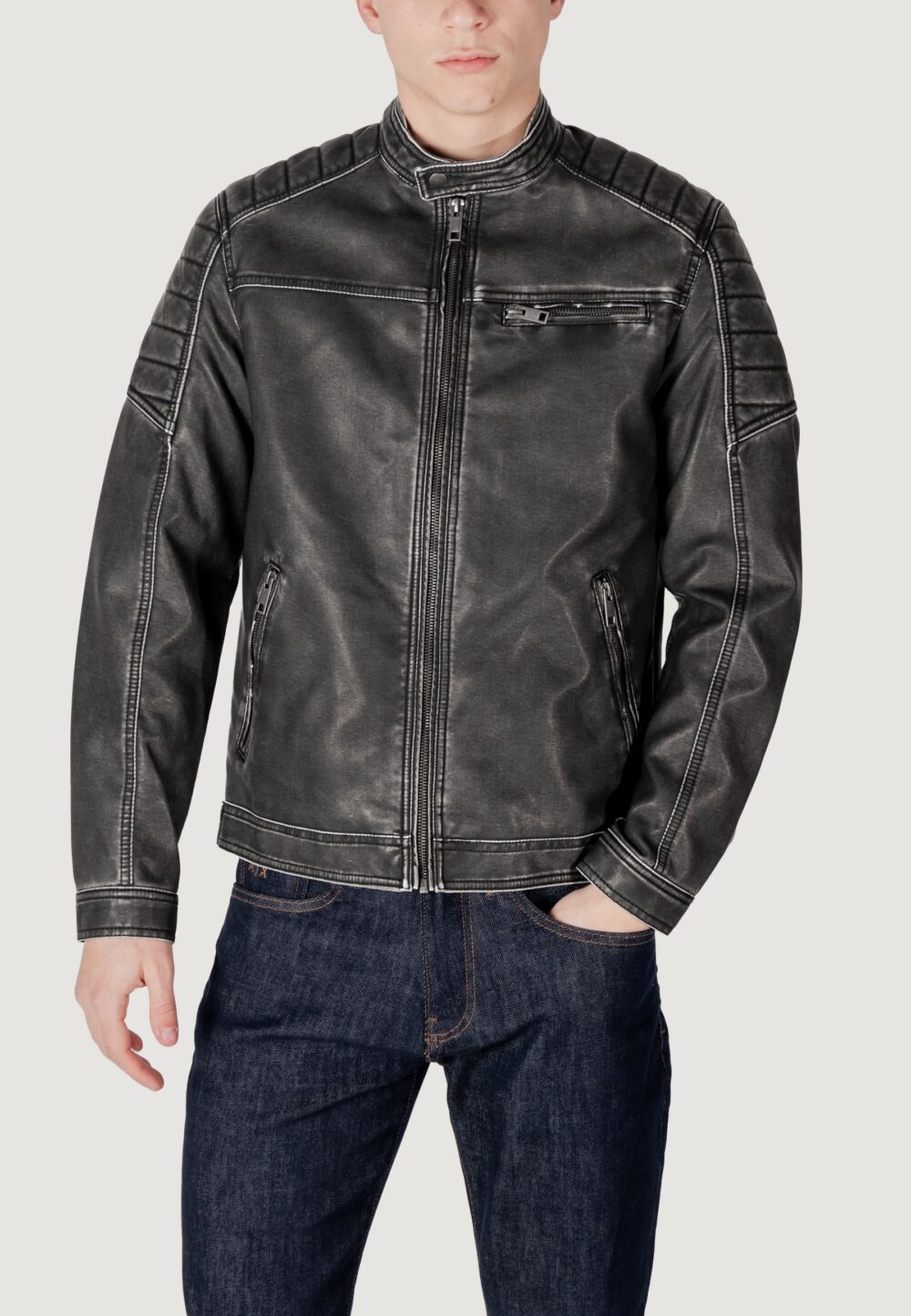 Giacchetto Jack Jones JJEROCKY WASHED PU JACKET NOOS Nero - Foto 1