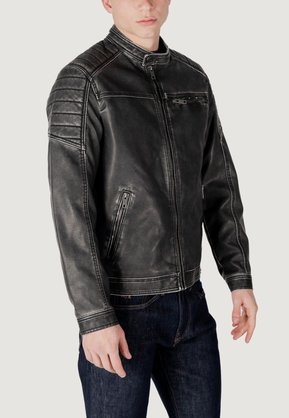 Giacchetto Jack Jones JJEROCKY WASHED PU JACKET NOOS Nero - Foto 2