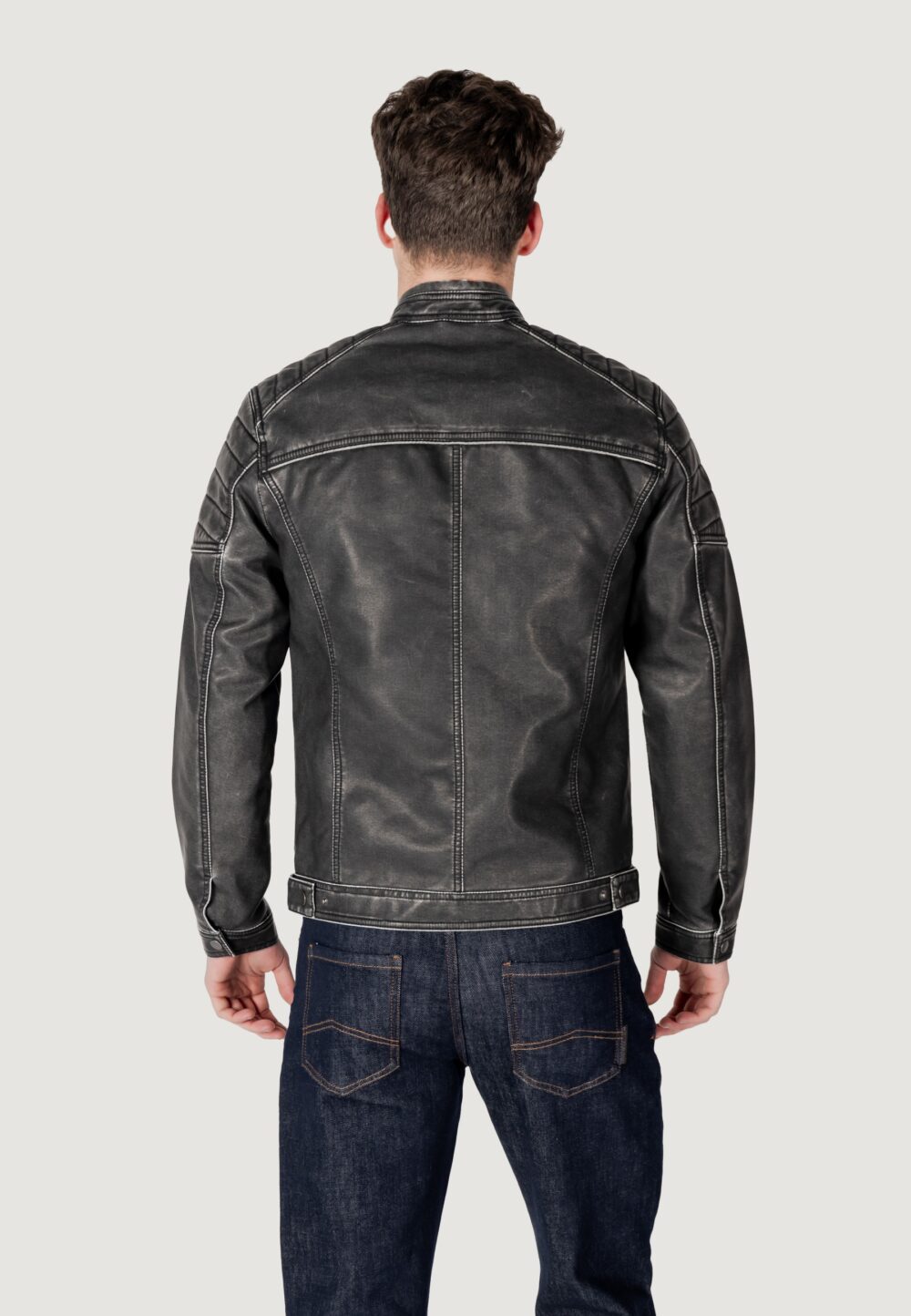 Giacchetto Jack Jones JJEROCKY WASHED PU JACKET NOOS Nero - Foto 3