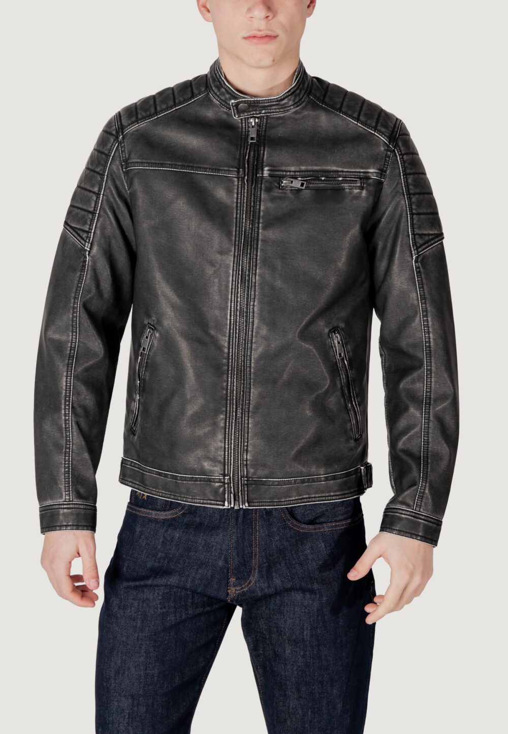 Giacchetto Jack Jones JJEROCKY WASHED PU JACKET NOOS Nero - Foto 4