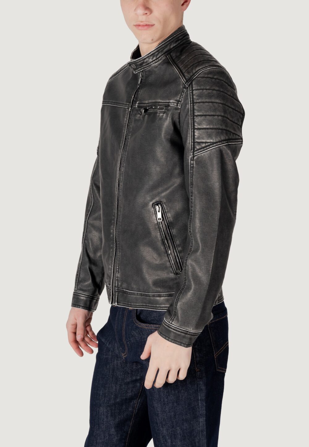 Giacchetto Jack Jones JJEROCKY WASHED PU JACKET NOOS Nero - Foto 5