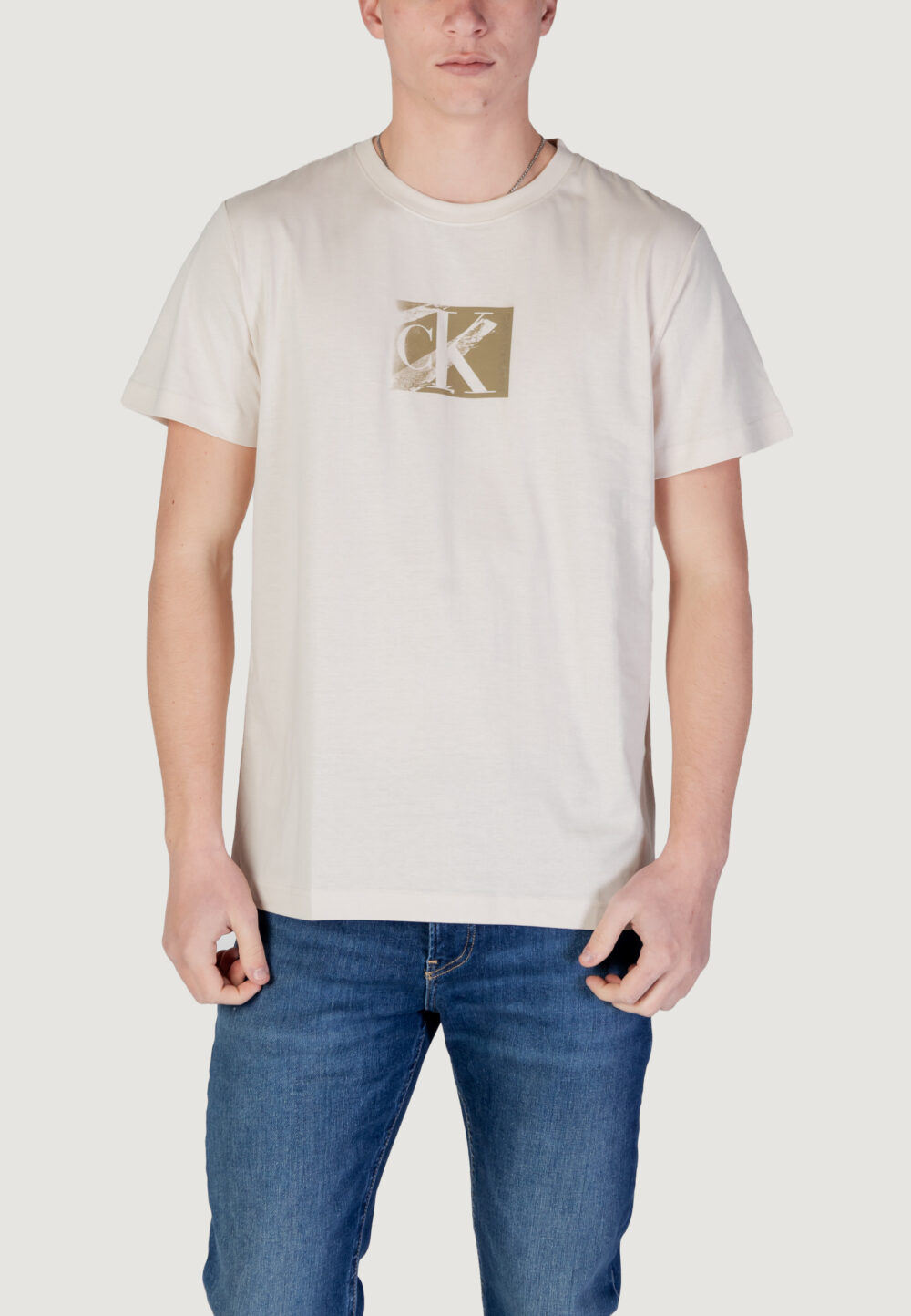 T-shirt Calvin Klein Jeans SMALL CK BOX TEE Beige chiaro - Foto 1