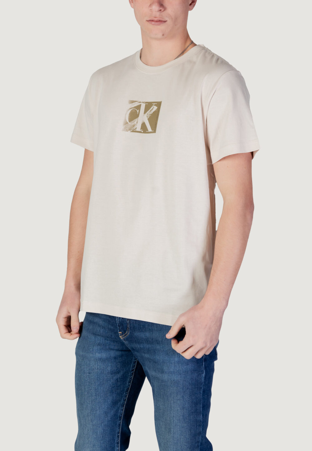 T-shirt Calvin Klein Jeans SMALL CK BOX TEE Beige chiaro - Foto 2