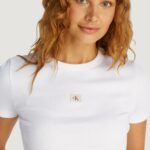 T-shirt Calvin Klein Jeans WOVEN LABEL RIB Bianco - Foto 4