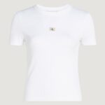 T-shirt Calvin Klein Jeans WOVEN LABEL RIB Bianco - Foto 5