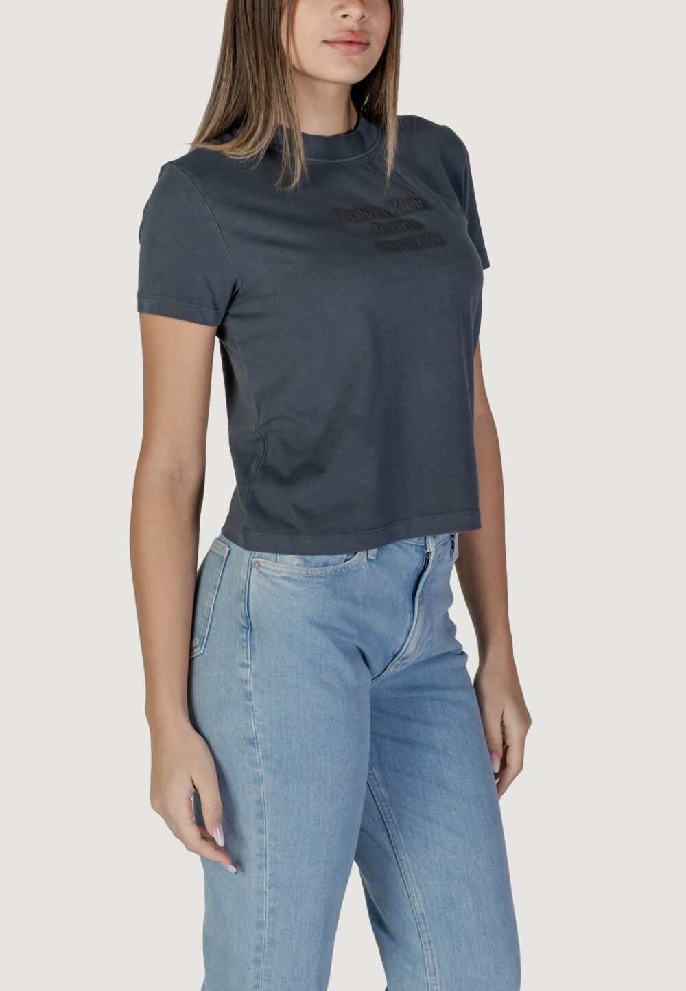 T-shirt Calvin Klein Jeans WASHED PUFF PRINT Nero - Foto 3