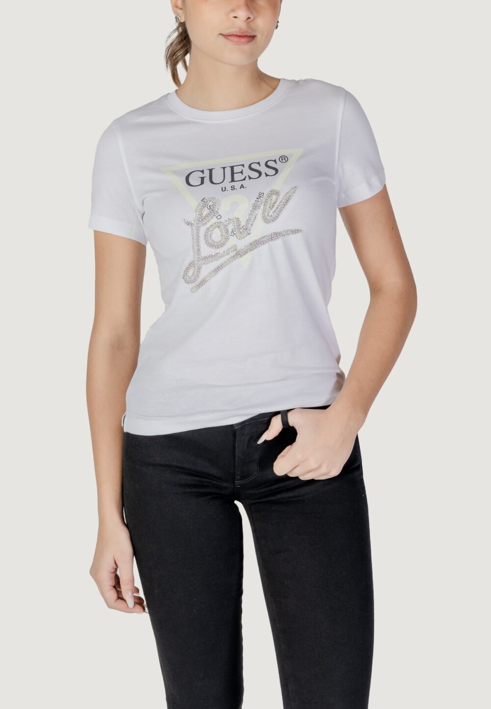 T-shirt Guess CN SS LOVE TRIANGLE Bianco - Foto 1