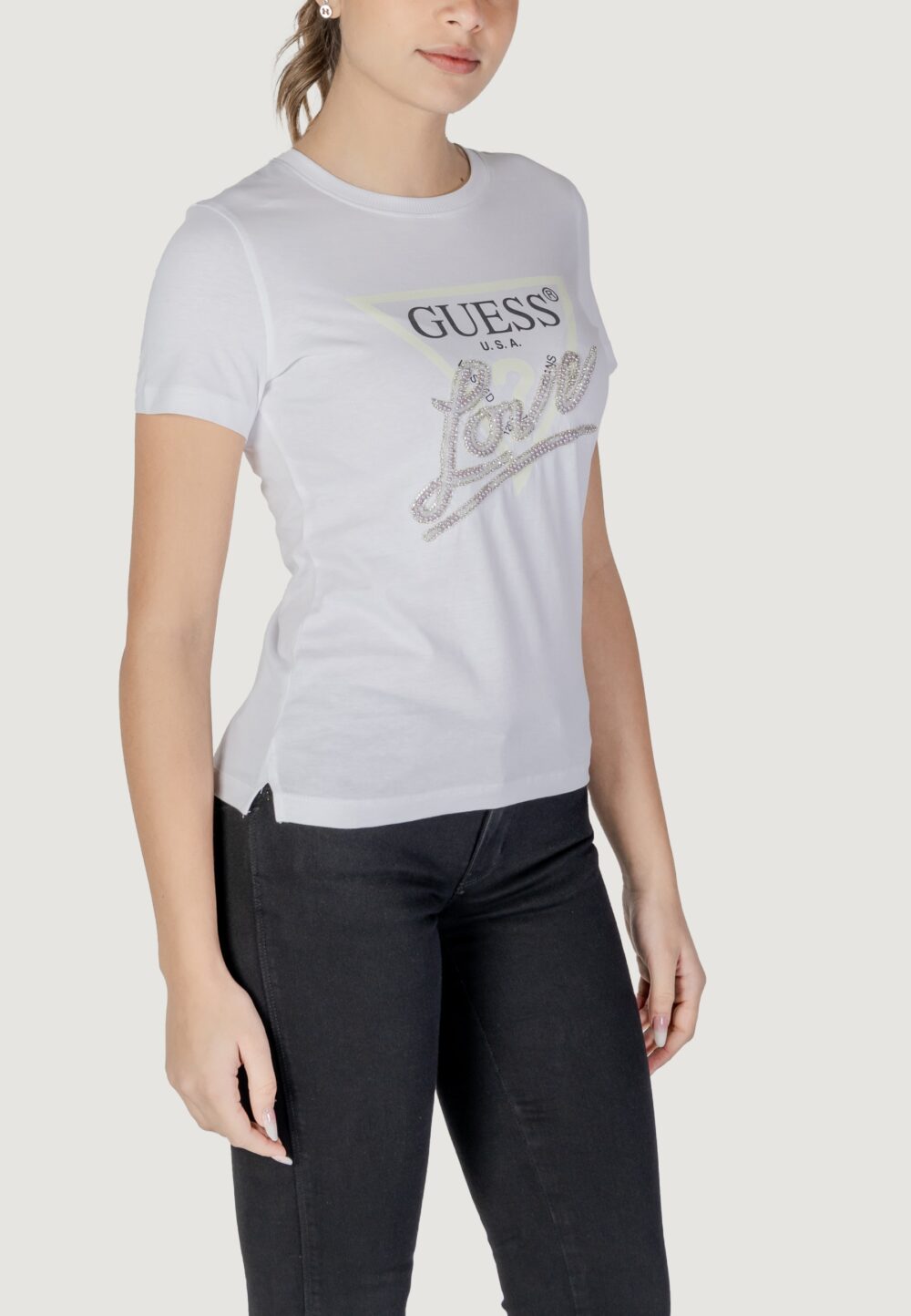 T-shirt Guess CN SS LOVE TRIANGLE Bianco - Foto 2