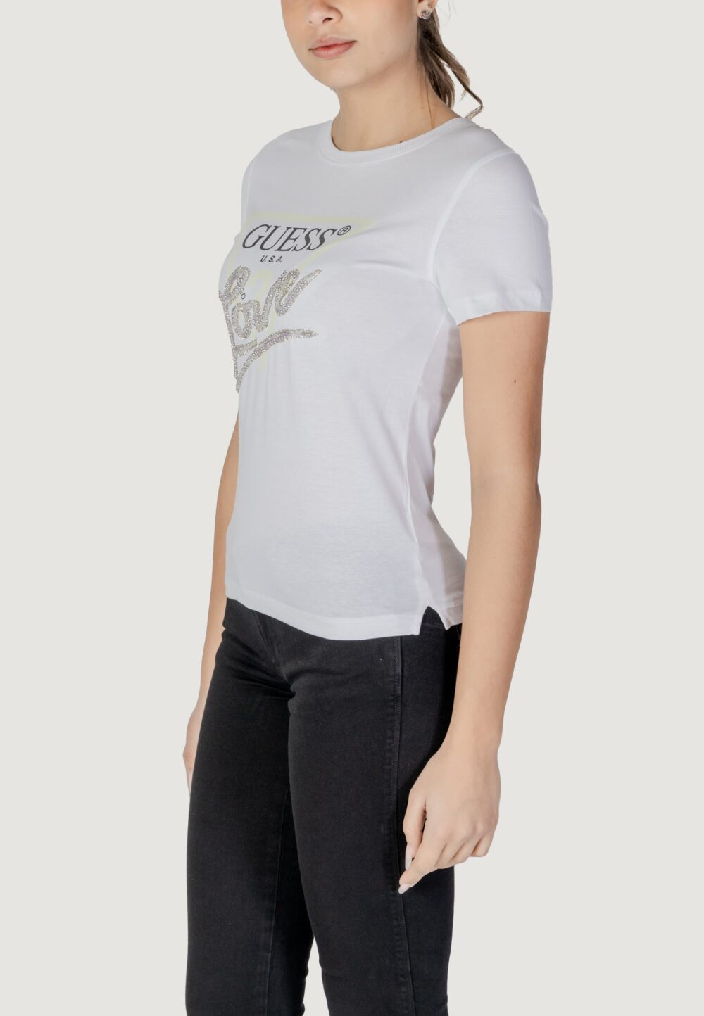 T-shirt Guess CN SS LOVE TRIANGLE Bianco - Foto 4