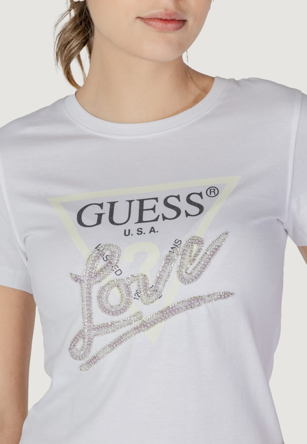 T-shirt Guess CN SS LOVE TRIANGLE Bianco - Foto 5