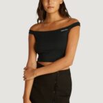 Top Calvin Klein Jeans LOGO BARDOT MILANO Nero - Foto 1