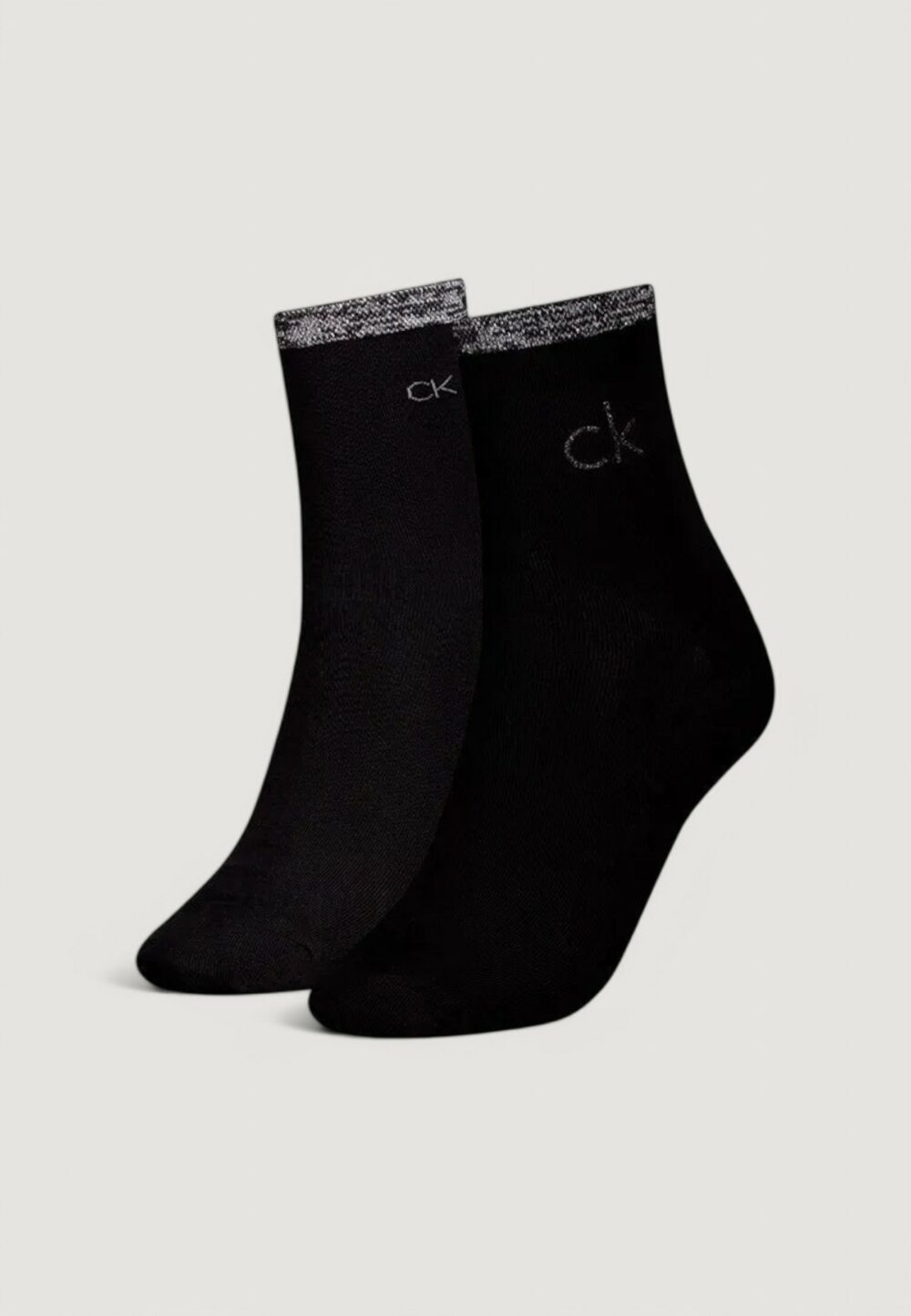 Calzini Calvin Klein CK WOMEN SHORT SOCK 2P SHINY LOGO Nero - Foto 1