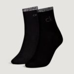 Calzini Calvin Klein CK WOMEN SHORT SOCK 2P SHINY LOGO Nero - Foto 1