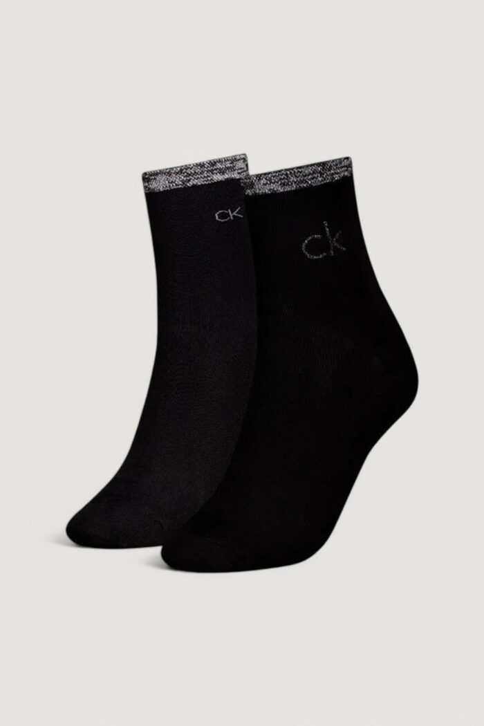 Calzini Calvin Klein CK WOMEN SHORT SOCK 2P SHINY LOGO Nero