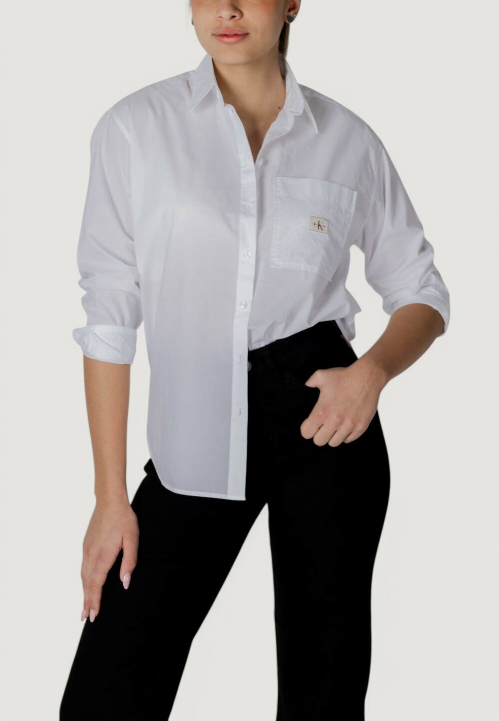 Camicia manica lunga Calvin Klein Jeans WOVEN LABEL RELAXED Bianco - Foto 1