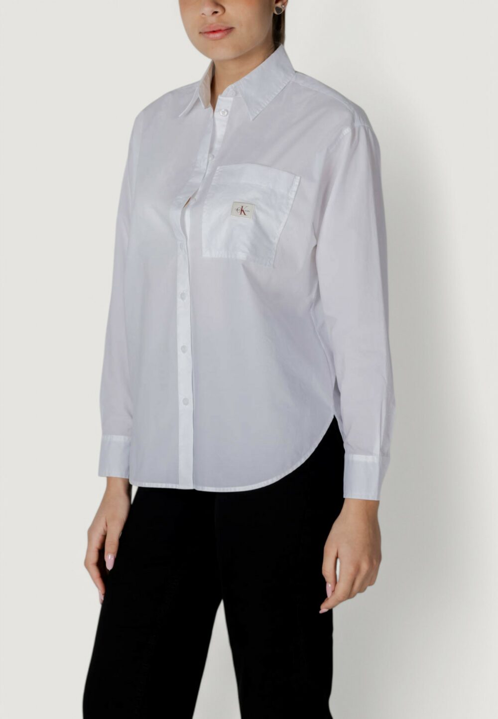 Camicia manica lunga Calvin Klein Jeans WOVEN LABEL RELAXED Bianco - Foto 3