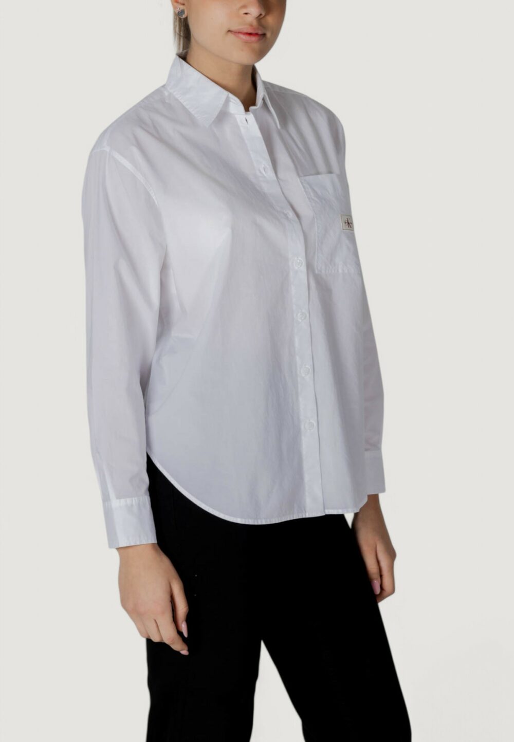 Camicia manica lunga Calvin Klein Jeans WOVEN LABEL RELAXED Bianco - Foto 4