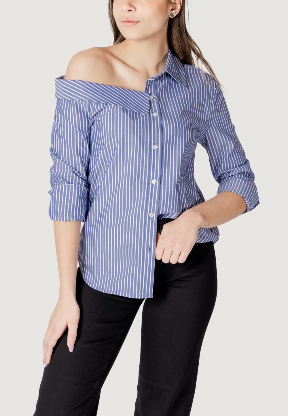 Camicia manica lunga Only Onlmaia Ls Asymmestrisk Shirt Wvn Indigo - Foto 1