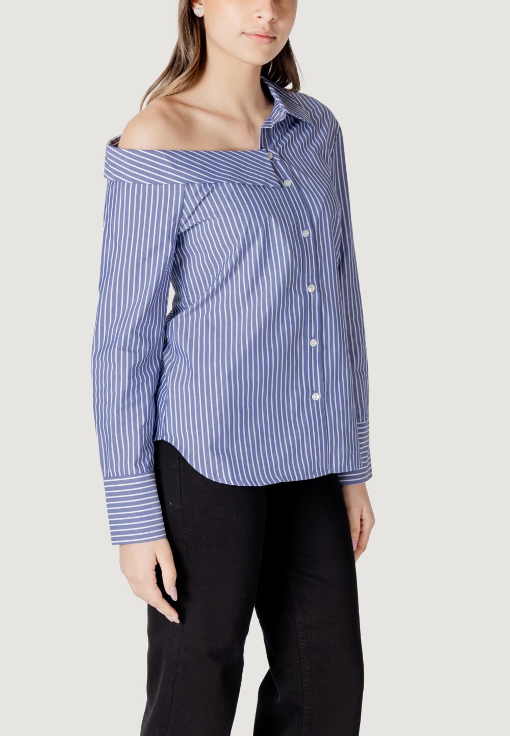 Camicia manica lunga Only Onlmaia Ls Asymmestrisk Shirt Wvn Indigo - Foto 3