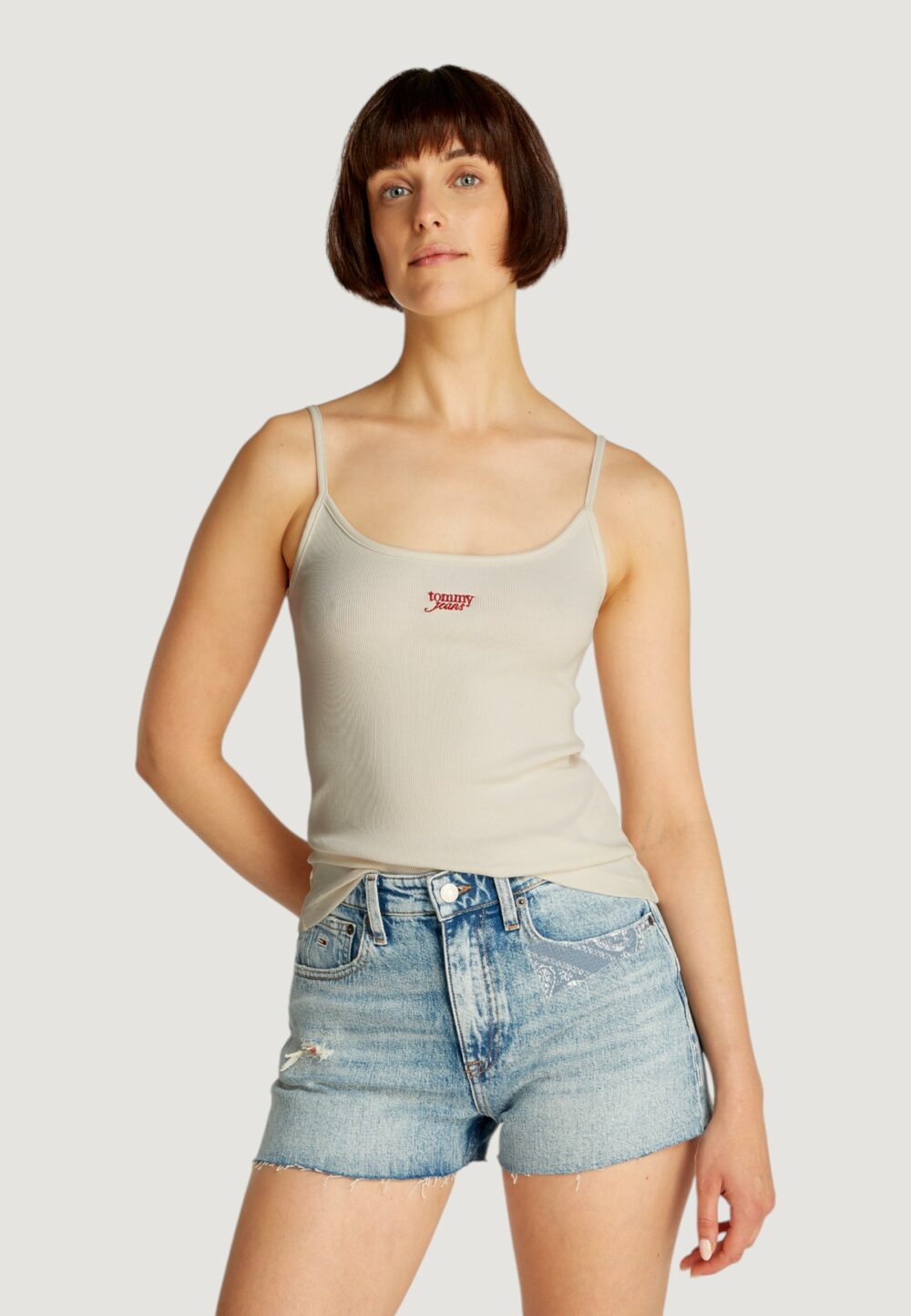 Canotta Tommy Hilfiger Jeans TJW SCRIPT STRAPPY Panna - Foto 1