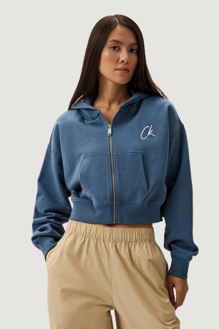 Felpa con cappuccio Calvin Klein EMBROIDERED CK ZIP T Blu Chiaro