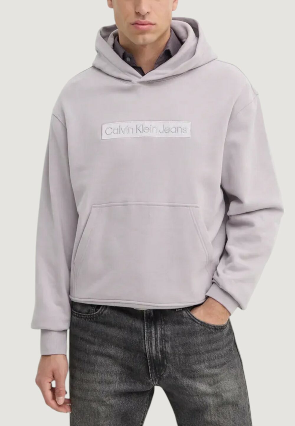 Felpa con cappuccio Calvin Klein Jeans EMBROIDERED BOX HOOD Lilla - Foto 1