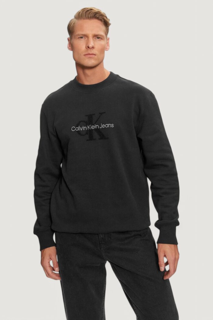 Felpa senza cappuccio Calvin Klein CHENILLE MONOLOGO CR Nero