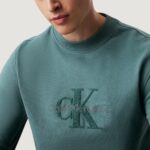 Felpa senza cappuccio Calvin Klein Jeans CHENILLE MONOLOGO CR Verde Scuro - Foto 3