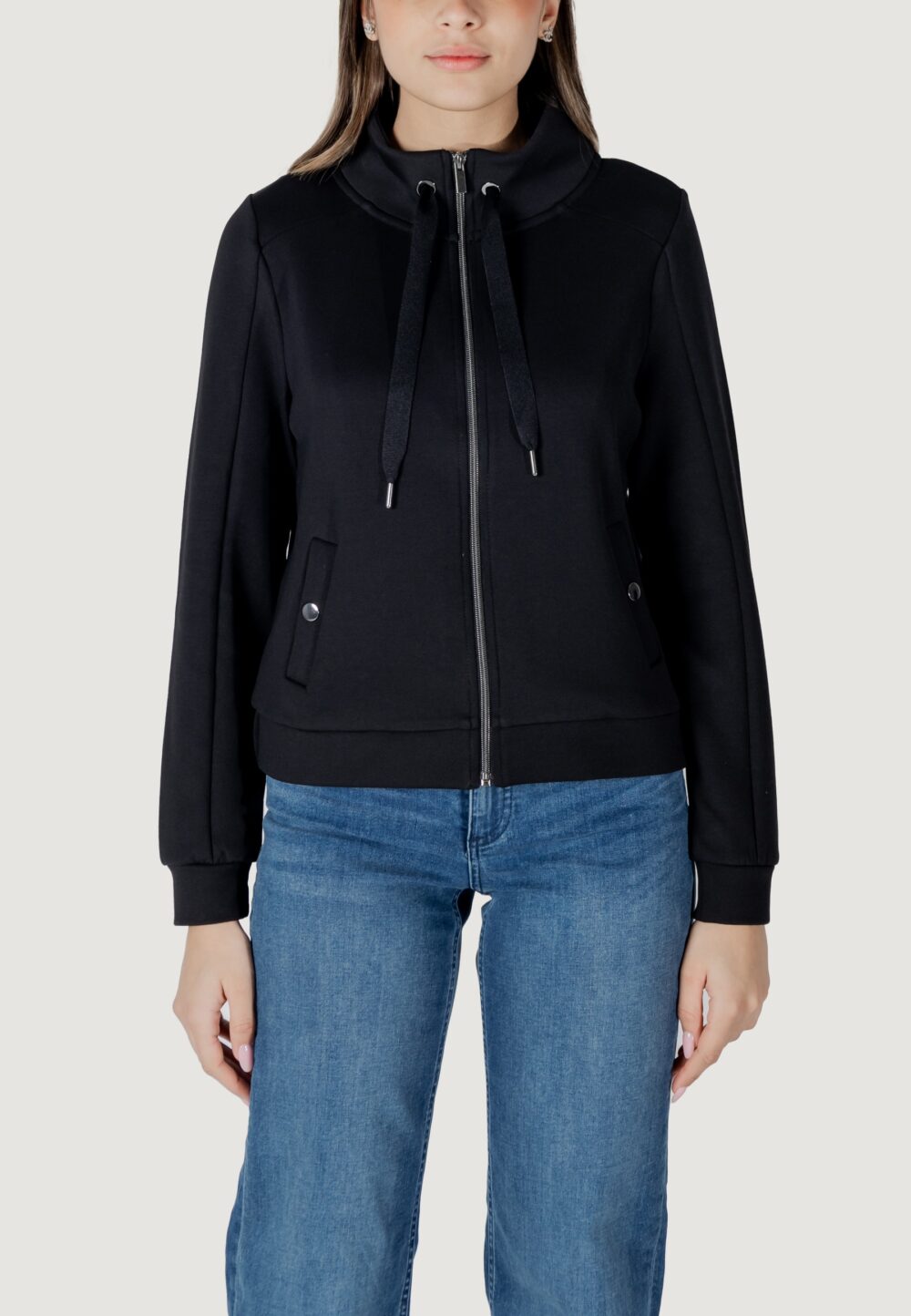 Felpa senza cappuccio Street One LTD QR zipper jacket w.strings Nero - Foto 5