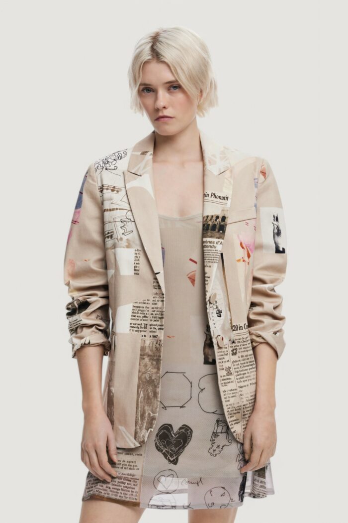 Giacca Desigual AME_NEWSPAPER COLLAGE_LACROIX Beige chiaro