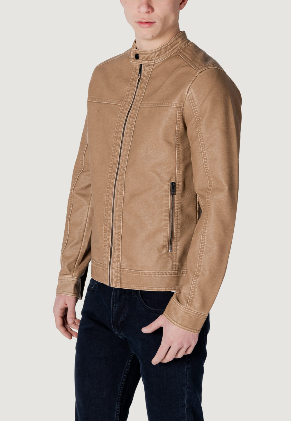 Giacchetto Jack Jones JJEWARNER WASHED PU JACKET NOOS Beige - Foto 2