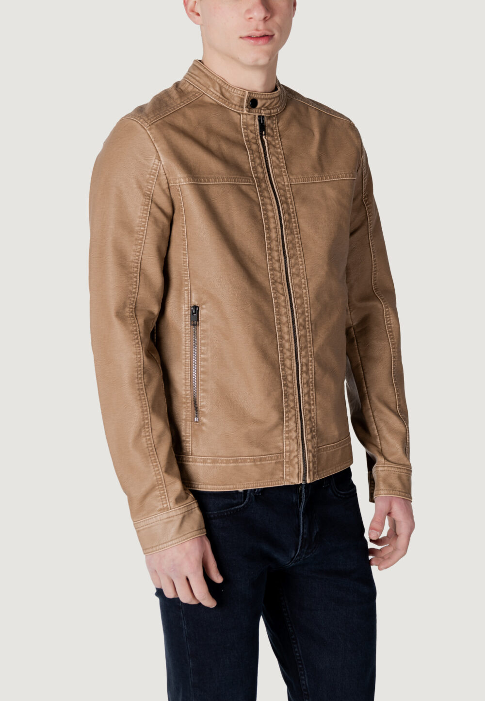 Giacchetto Jack Jones JJEWARNER WASHED PU JACKET NOOS Beige - Foto 3