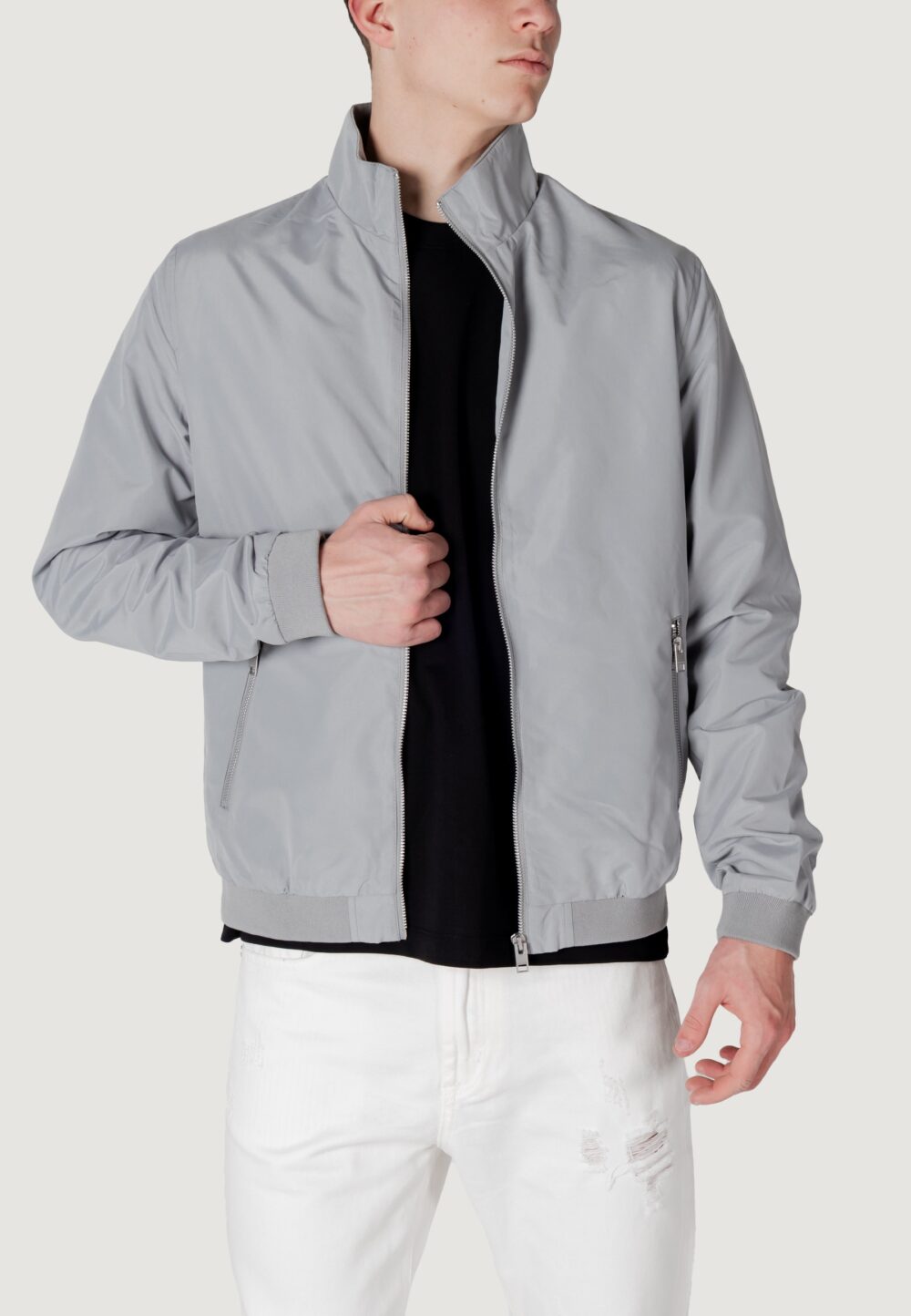 Giacchetto Jack Jones JJERUSH HARRINGTON BOMBER NOOS Grigio Chiaro - Foto 1