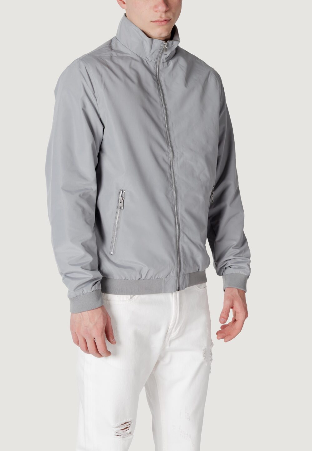 Giacchetto Jack Jones JJERUSH HARRINGTON BOMBER NOOS Grigio Chiaro - Foto 3