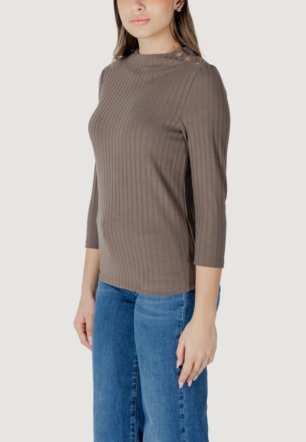 Maglia Street One turtle neck shirt w.buttons Marrone - Foto 3