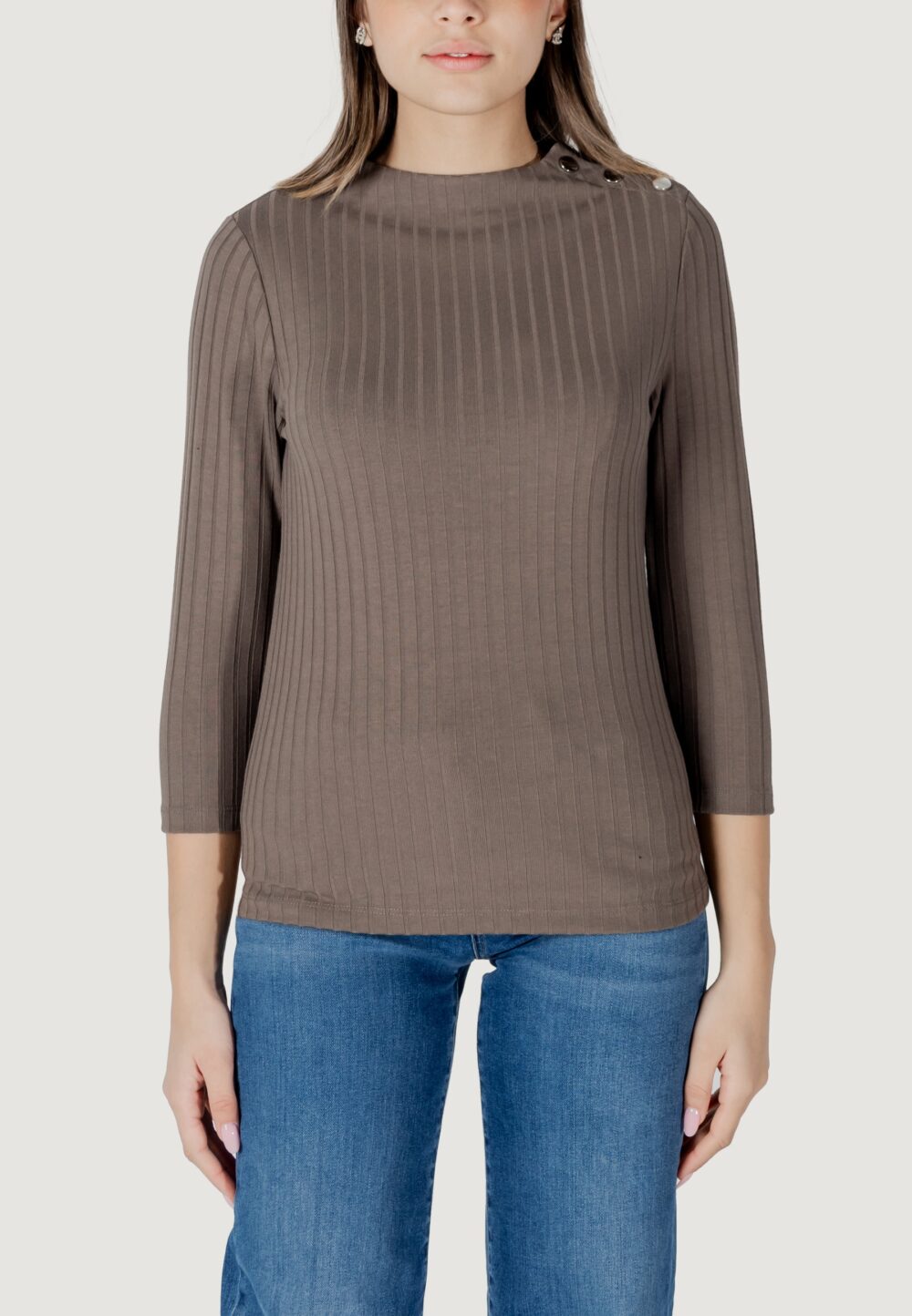 Maglia Street One turtle neck shirt w.buttons Marrone - Foto 5