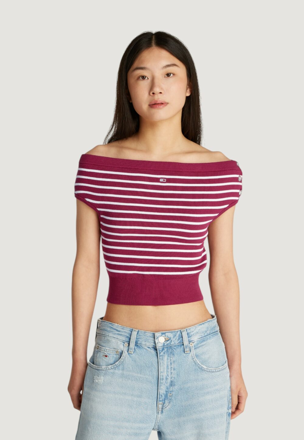 Maglia Tommy Hilfiger Jeans TJW OFF SHOULDER Rosso - Foto 1