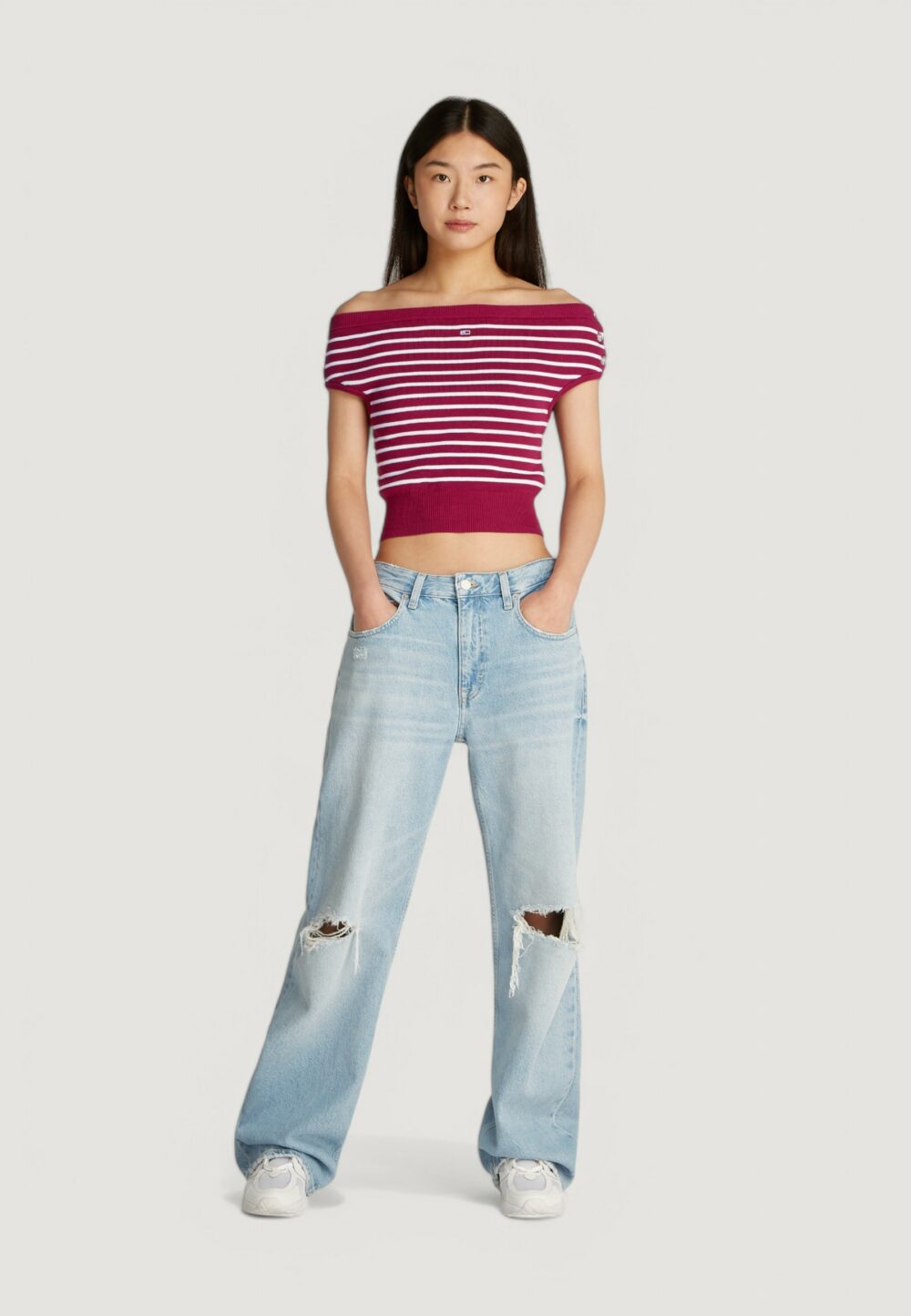 Maglia Tommy Hilfiger Jeans TJW OFF SHOULDER Rosso - Foto 3