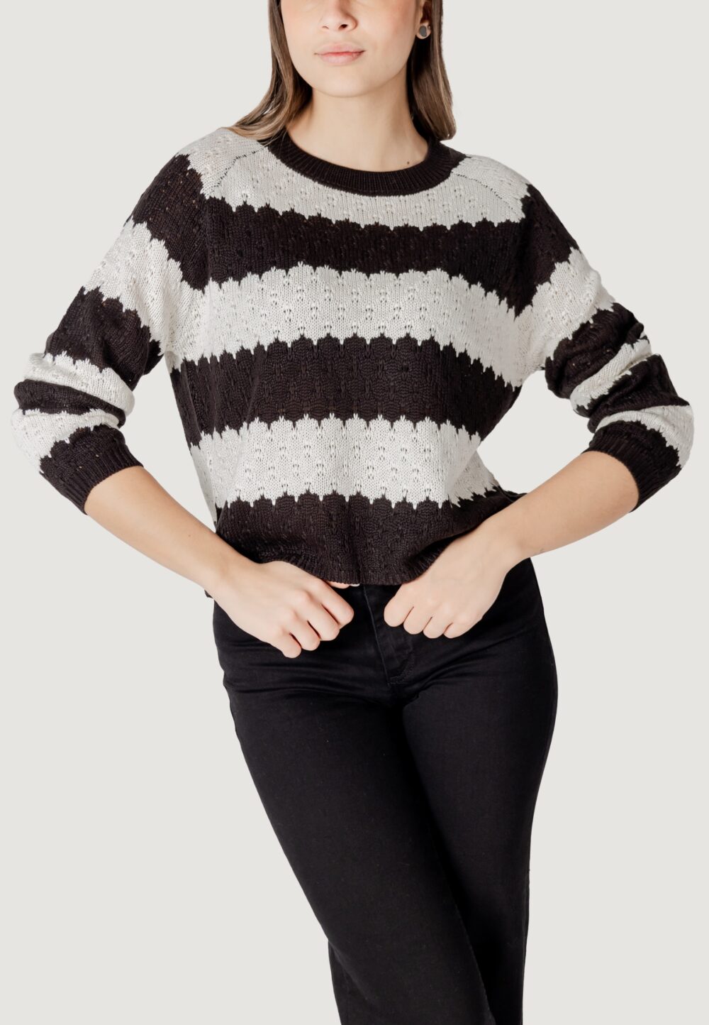 Maglione Jacqueline de Yong JDYSUN MINNA L/S Black-White - Foto 1